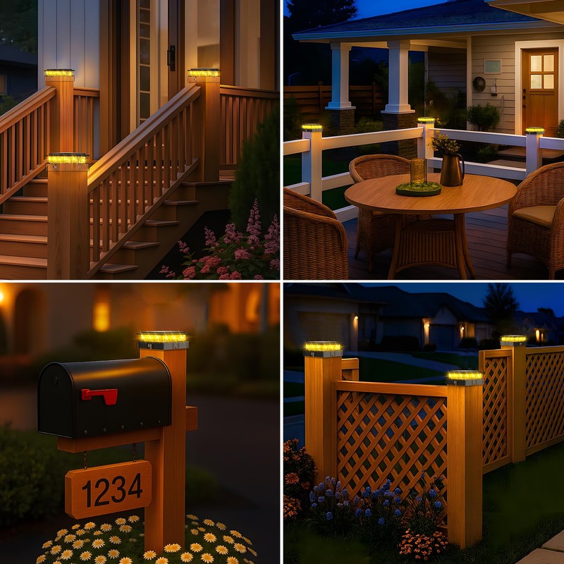 kolpop 4x4 Solar Post Cap Lights Outdoor 8Pack, Deck Post