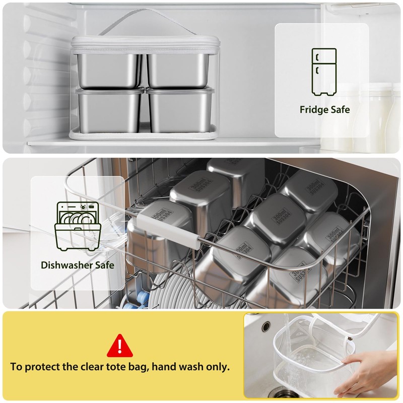 Snackle Box Container, 8 Stainless Steel Compartments with Individual Lids