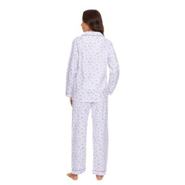 GLOBAL Women's Flannel Pajamas Set 100% Cotton PJs for Women Long Sleeve Button Drawstring Waist Warm Loungewear Sleepwear-XXL