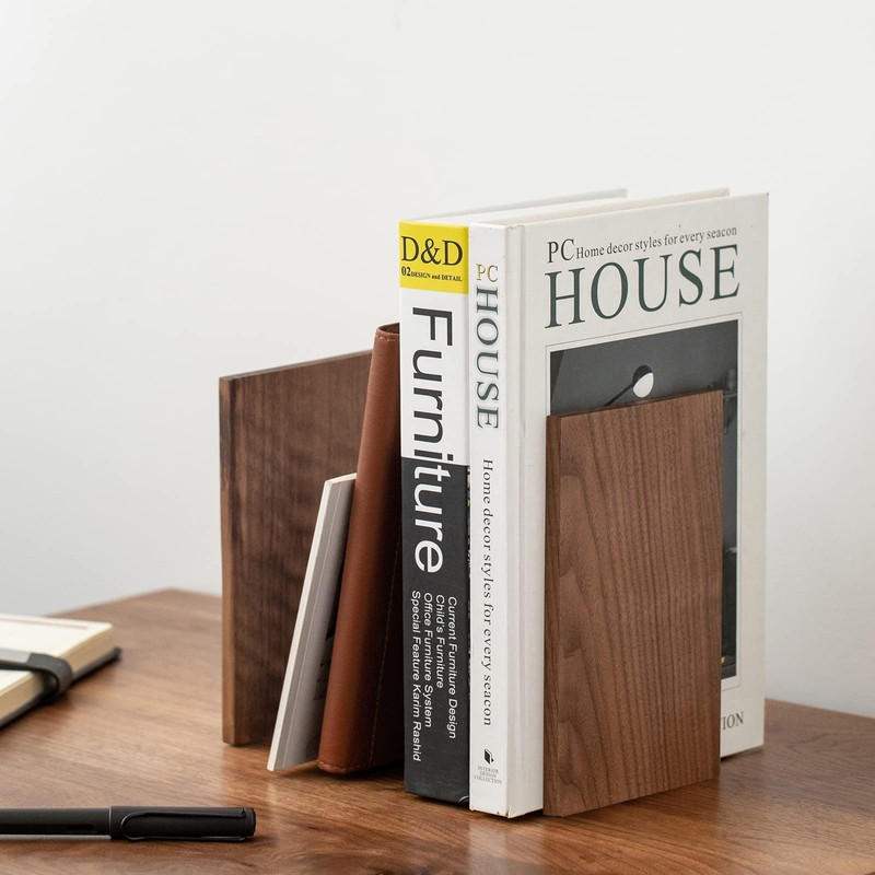 Muso Wood Handmade Walnut Book Ends, Non-Skid Bookends for Shelves,