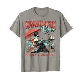 Summerween Vibes Spooky Year Round Chill Girls Vacation Cat T-Shirt