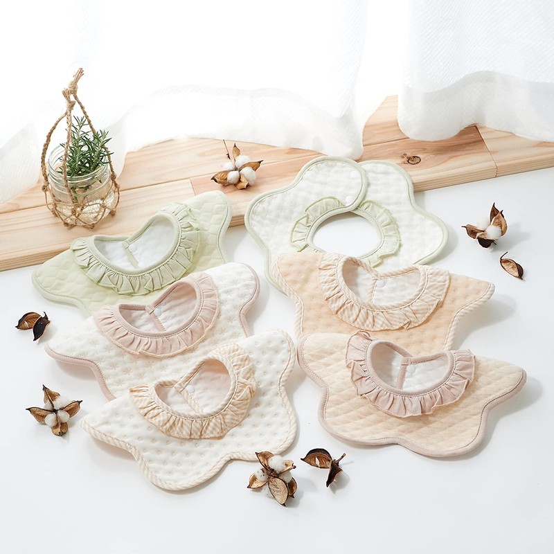 BMC bib. Set of 6 Ruffles, 360° Waterproof, Cotton, Girls,