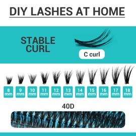 Lash Clusters DIY EyeLash Extension Kit 320PCS Individual, 0.07 C Curl 8-18MIX 40D Cluster Lashes Extension Kit with Applicator Lash Bond&Seal Glue Remover for Eyelash Extensions Beginners