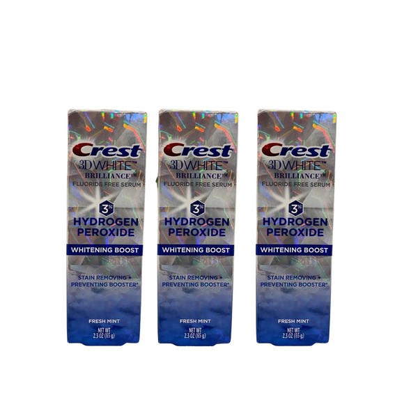 Crest 3D White Brilliance Hydrogen Peroxide Whitening Boost Tooth Paste 2.3 OZ. Pack of 3