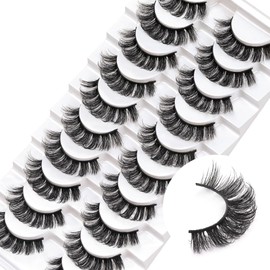 Ahrikiss Russian Strip Lashes Faux Mink Lashes D Curl False Eyelashes Fluffy 10 Pairs Pack (D03)