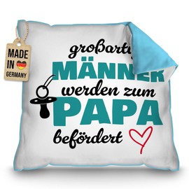 PR Print Royal Baby-News Cushion with Saying "Großartige Männer Werden zum Papa" [German Language] - Gift for Pregnancy for Expecting Father, Decorative Cushion 40 x 40 cm, Includes Cushion Filling