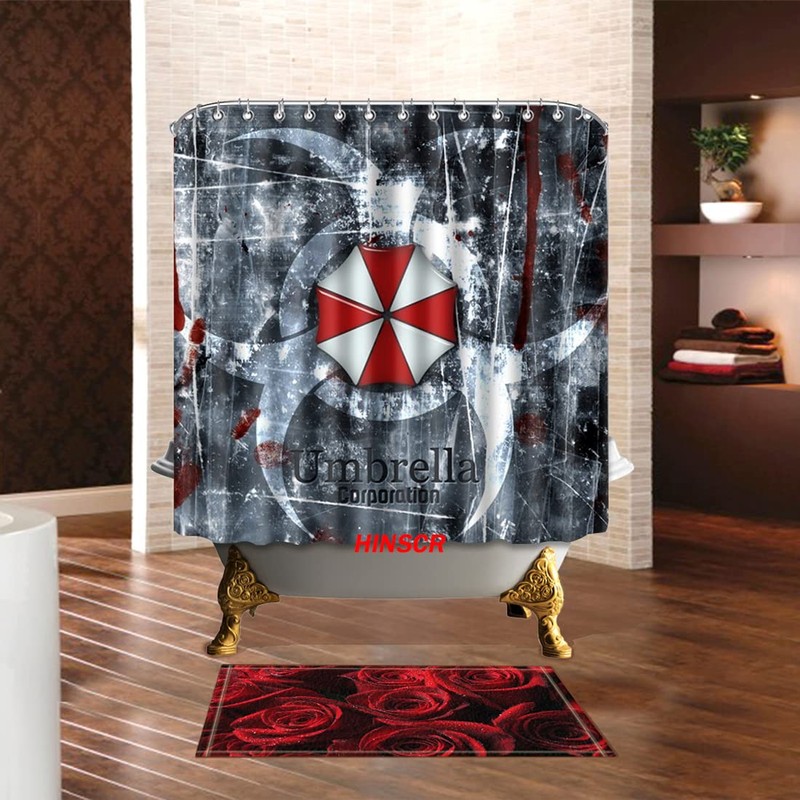 HINSCR Umbrella Corporation Shower Curtain with Hooks Polyester Waterproof Bathing