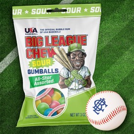 New! Big League Chew Sour Gumballs Pack of 12 Bags (3oz Each)