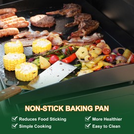 HongTaok 23 Inch Portable Propane Gas Grill with Lid & Ceramic Coated Baking Pan, Non-stick Tabletop Griddle Propane Outdoor Grill for Outdoor, Cooking, Barbecue, Camping Tailgating, 2 Burners