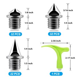 96PCS Alloy Steel Track Spikes, 32pcs 1/8in + 32pcs 3/16in + 32pcs 1/4in Track and Cross Country Spikes Golf Shoe Spike with Spike Wrench, Replacement for Sprint Sports Short Running