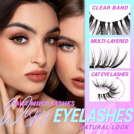 Losha Lashes Wispy False Eyelashes Natural Look Cat Eye Lashes 8 Pairs Faux Mink Lashes with Clear Band Soft Lightweight Fake Eyelashes Handmade Reusable Strip Lashes Pack (G2)