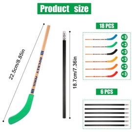 LUTER Hockey Pencil with Eraser, Pack of 18 Hockey Pencils with 6 Black Pencils Hockey Themed Party Decorations Reward Sports Pencils for Students