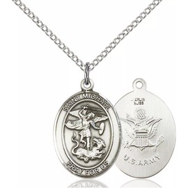 Bliss Sterling Silver Saint Michael Army Medal Pendant Necklace 18" Chain GiftBox