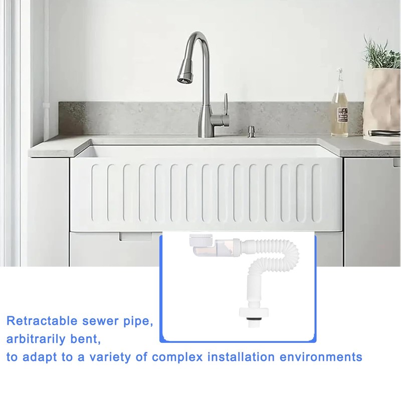 1 1/4 Inch Siphon, Space-Saving Siphon, Flexible Drain Hose, 360°