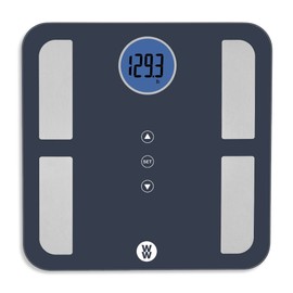 Weight Watchers Scales by Conair BathroomScale for BodyWeight,Glass Digital Scale,Body Analysis Measures Body Fat,Body Water,BMI,Bone Mass&Muscle for 4Users,Measures Weight up to 400Lbs in Black&Blue