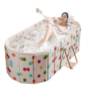 Foldable Bathtub for Adult Large 47'in Collapsible tub Portable Bathtub for Bathroom Folding SPA Tub for Shower Stall, Ideal for Small Spaces (Polka dot, XL: 47"L x 33.8"W x 19.5"H)