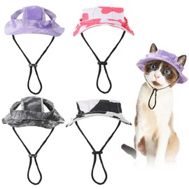 Zhamate 4 Pcs Cat Hats for Cats Only, Cat Sun Hat Sphynx Hat with Ear Hole Kitten Headwear Sun Sombrero Caps Baseball Outdoor Fish