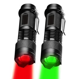 MODOAO 2 Pack Mini Flashlight with Clip Green/Red/Blue Light LED Flashlight with 3 Modes Light Focus Zoomable for Camping, Hiking, Night Vision (red and Green)