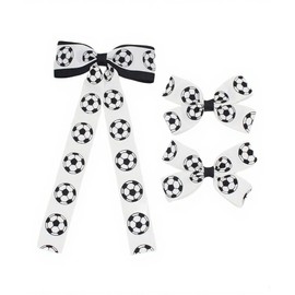 Soccer Cheer Bow Football Ponytail Holder Bowknot Soccers Hair Tie Soccer Ball Hair Bow PHB05 (3 Pcs-Set D)