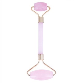 Natural Rose Quartz Jade Roller Double Head Rose Quartz Roller with Various Colors of Welding Metal Slim Face Beauty Massage Roller