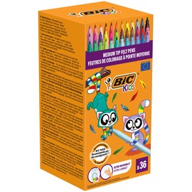 BIC Kids Kid Couleur Felt Tip Pens 36 Colours Water Soluble Medium Tip Age 5+