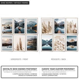 BLCKART Infinity Beige Love Beach Picture Set, Stylish Double-Sided Pampas Grass, Beach Poster,, Living Room Decoration, 6 x A3 Without Frame