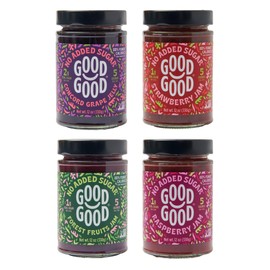 GOOD GOOD No Added Sugar Fruit Jam Variety Pack of 4 - Keto Friendly Jelly - Strawberry, Concord Grape, Forest Fruits and Raspberry Jam - Low Carb, Low-Calorie and Vegan - 12oz / 330g Jars