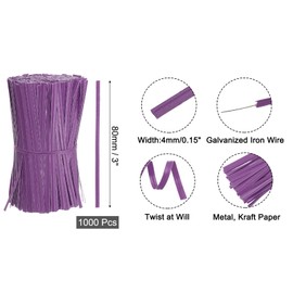 uxcell 3" Kraft Paper Twist Ties, Metallic Twist Ties Reusable for Bakery, Candy Bags, Coffee Bags, Goodie Bags, Pack of 1000, Purple