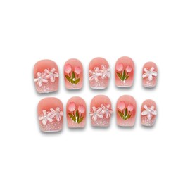 Yabonica 1000 Times Reusable Press On False Nails Square, Handmade Press on Nails Short 10 Pcs-Wear Comfortably (010, S)