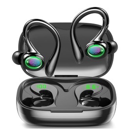 Wireless Earbuds, 60H Playback Bluetooth 5.3 Headphones,Noise Cancelling Wireless Headphones with LED Battery Display, Mics Clear Call, IPX6 Waterproof Bluetooth Earbuds for Workout Sports (BLACK)