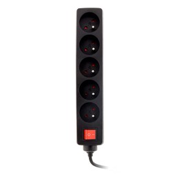 Zenitech - 5 Sockets 16A 2P+T Power Strip with Switch - Compact Power Strip for Electrical Devices and Lights - Child Safety - HO5VV-F 3G1mm² Cable - Black - 1m
