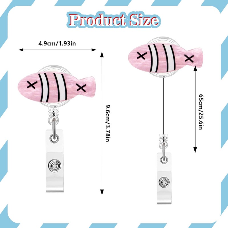 Pink Fish Badge Reel,Fun Acrylic Badge for ID Card,Cute Telescoping