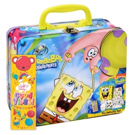 SpongeBob SquarePants Coloring and Activity Tin Box for Kids, with Crayons, Stickers, Sketch Pad, Mess Free Crafts Color Kit for Toddlers, Boys, and Girls Bookmark Included