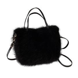 Maison de Tao Women's Handbag Faux Eco Fur Shoulder Bag 2-Way Fluffy Tote Bag Casual Occasion, Black