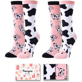 HAPPYPOP Funny Cow Print Stuff - Cow Socks Women Funny Cow Print Gifts Cow Gifts for Cow Lovers Teen Girls Mismatched Socks