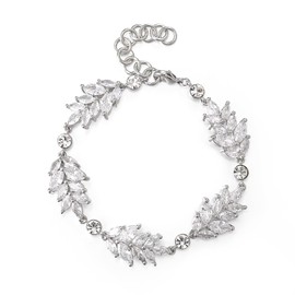 Ever Faith Gorgeous Marquise Cubic Zirconia Elegant Cluster Leaf Wedding Party Link Chain Jewellery Bridal Prom Bracelet for Women Bride