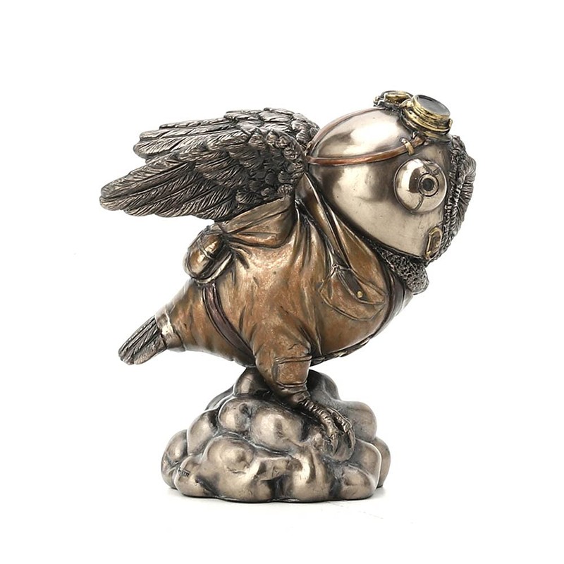 Bronze Finished Steampunk Fantasy Aviator Flying Ace Owl Statue Hand