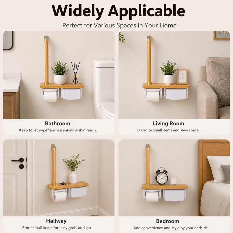 Toilet Safety Rail with Paper Holder & Storage Shelf, Bathroom