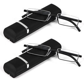 REAVEE 2 Pack Half Frame Reading Glasses for Men Women, Half Lens Slim Metal Lightweight Readers Portable with Case, Black +1.25