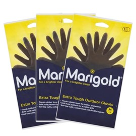 3 X Gardening Rubber Gloves Extra Tough & Non-Slip Grip for Outdoor Cleaning | Roll-top Cuffs Cotton-lined & Double Layered | Medium Black