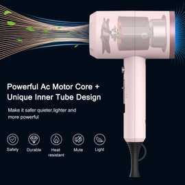 slopehill Professional Ionic Hair Dryer, Powerful 1800W Fast Drying Low Noise Blow Dryer with 2 Concentrator Nozzle 1 Diffuser Attachments for Home Salon Travel (Pottery Pink and Rose Gold)