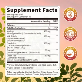 Milk Thistle Liver Detox Drops Apple Flavor – Liver Cleanse Detox & Repair with Moringa, Dandelion, Burdock & Green Tea – Herbal Liquid Supplement for Liver Support & Liver Health, Vegan, 2 Fl Oz