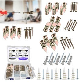 Self Drilling Drywall Anchors Kit with Screws 500PCS - 4 Sheetrock Anchors & 5 Screw Sizes New Upgraded Zinc Plated Steel and Plastic, No Drill or Holes in Wall for Wall Hanging,Various scenarios