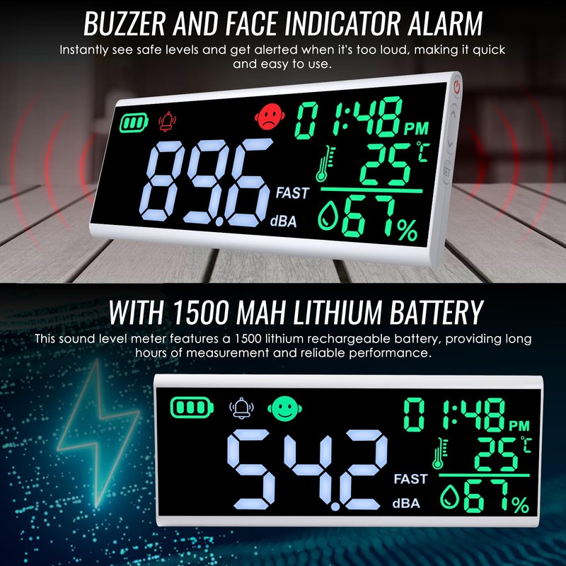 Decibel Meter 30~130dB Sound Level Meter, 13 inches LCD Display