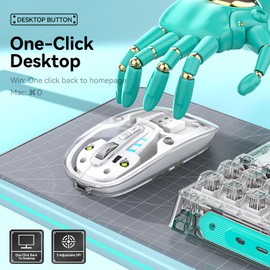 Uiosmuph M133 Maus Kabellos, Wiederaufladbare Bluetooth Maus (DREI Modi: BT 5.1/5.1 + 2.4G), Transparente Abdeckung, Batteriestand sichtbar,Leise Funkmaus für Laptop, Mac OS, Android, Weiß