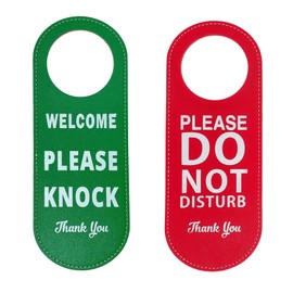 Please Do Not Disturb Sign/Welcome Please Knock Do Not Disturb Sign Door Hanger Sign，Welcome Please Knock Sign PU Leather, for Home and Business (Red + Green)