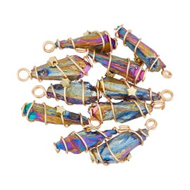 SUPERFINDINGS 10Pcs Natural Stones Pendants Rainbow Quartz Pendant Gemstone Pendants Copper Wire Wrapped Pendants Quartz Teardrop Charms with Electroplated for Bracelet Making