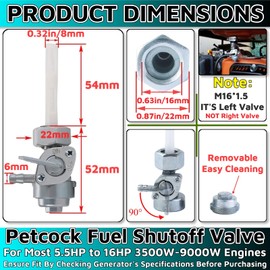 Generator Petcock Fuel Shutoff Valve M16x1.5mm Gas Shut Off Valve Fuel Petcock for Predator Generator Parts Petcock For 3500W-9000W 5.5HP-16HP Predator Generac Duromax Powermate (2)