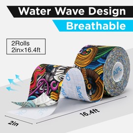 OK TAPE Hypoallergenic Digtal Printed Kinesiology Tape, Elastic Sports Athletic Tape, 2 Rolls, 2in×16.4ft Uncut Roll-DIY