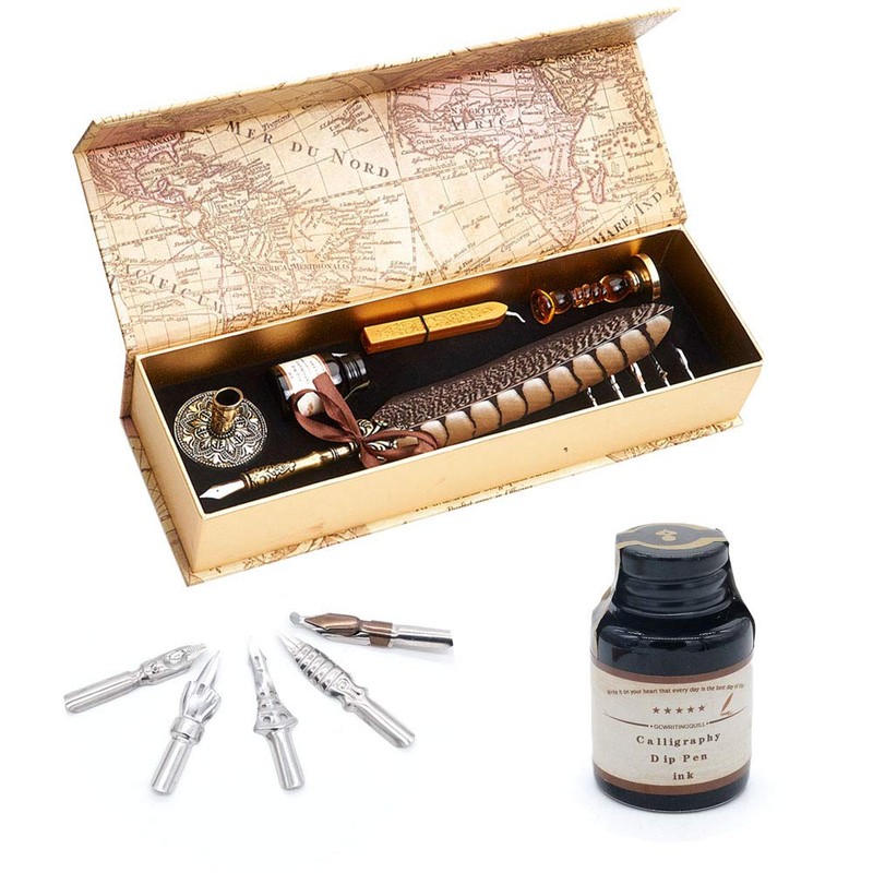 GC QUILL Antique Quill Pen Unique Half-Patterned Feather Pen Set